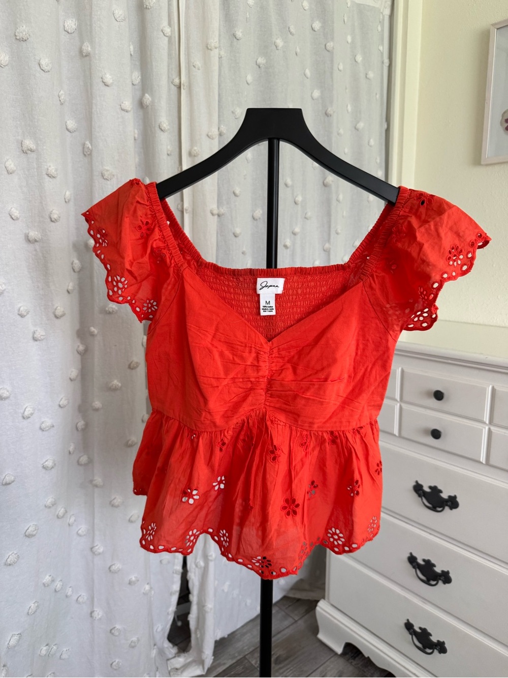 Japna Scarlet Eyelet Peplum Crop Top
